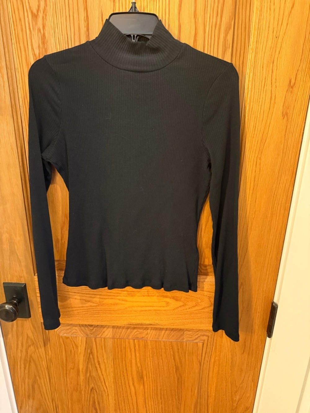 Anthropologie Black Ribbed Mock Neck Long-Sleeve Top